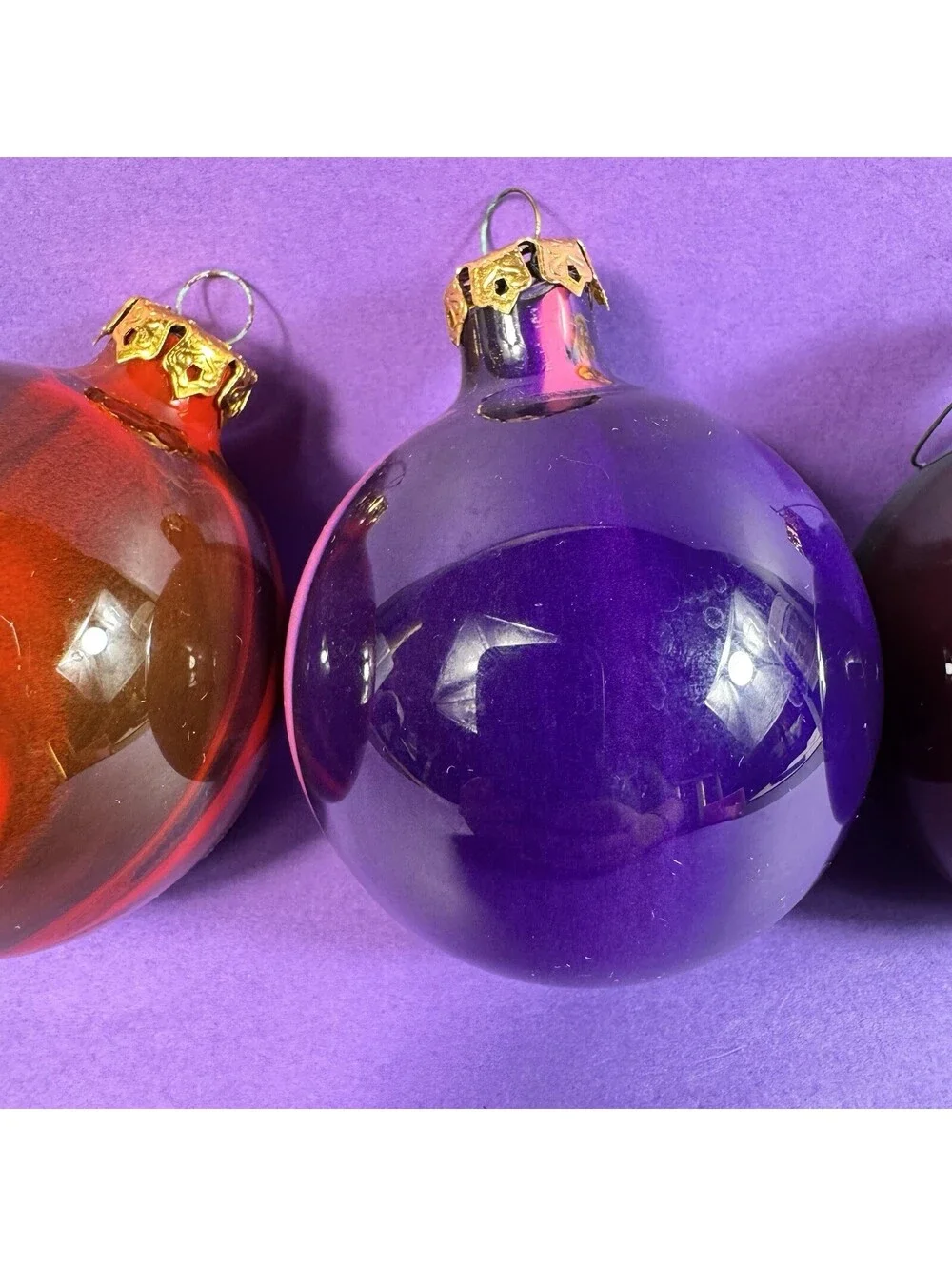 4 Glass Christmas Ornaments Swirl Marbled Red Blue Teal Handpainted 1990s Retro